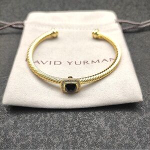 David Yurman Gold Cable Bracelet with Black Onyx and Pavé